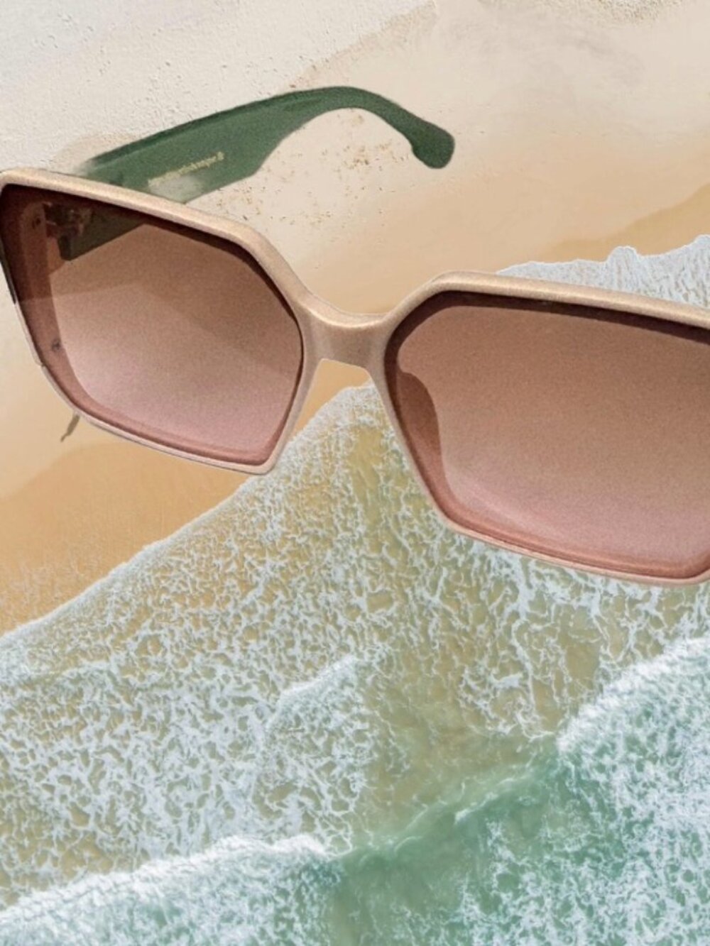 Square Sunglasses with Green Temples - Women Accessories - Picture 3 of 4